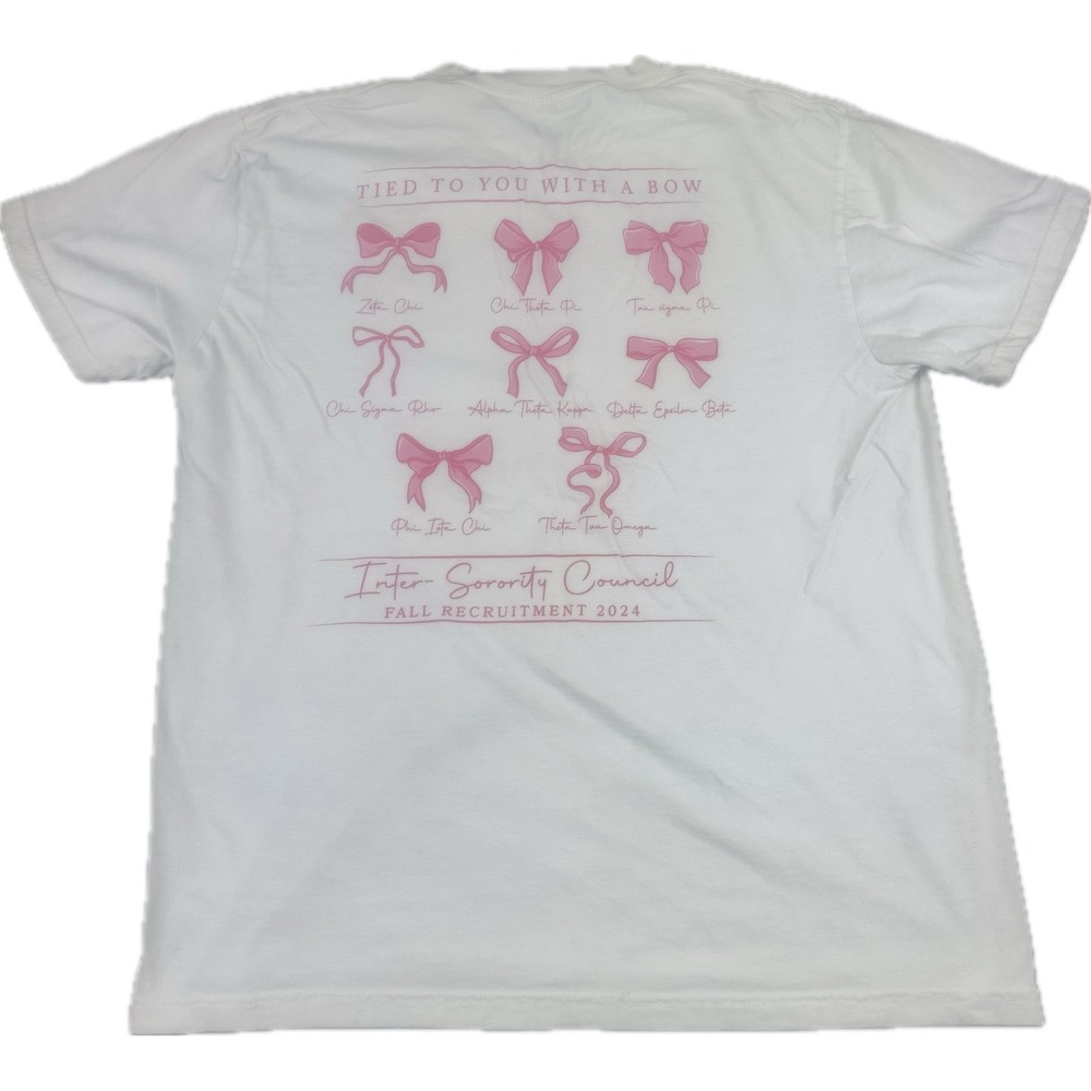 Comfort Colors Womens Inter-Sorority Council Bow T-Shirt Large White ISC 2024